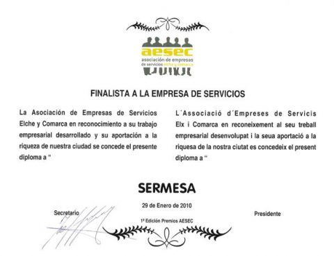 SERMESA Finalista del Premio AESEC a la Mejor empresa de Servicios de Elche